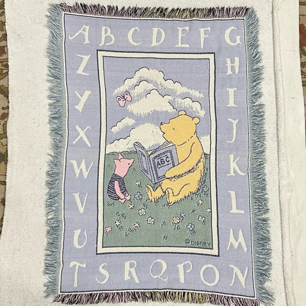 Disney Winnie the Pooh & piglet ABC baby blanket cotton woven pastel knit